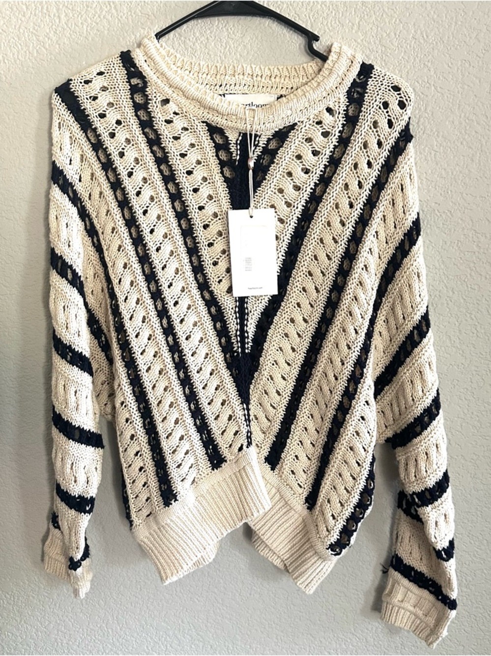 Heartloom Open-Knit Stripe Pullover Sweater - Cream & Black